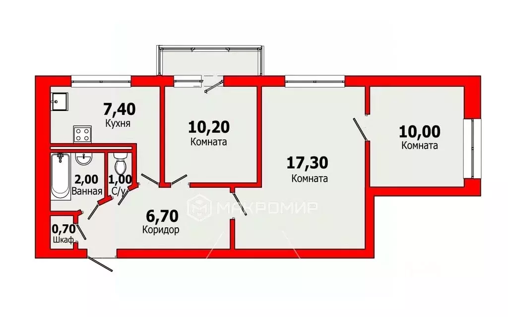 3-к кв. Санкт-Петербург Гражданский просп., 113К1 (56.0 м) - Фото 2