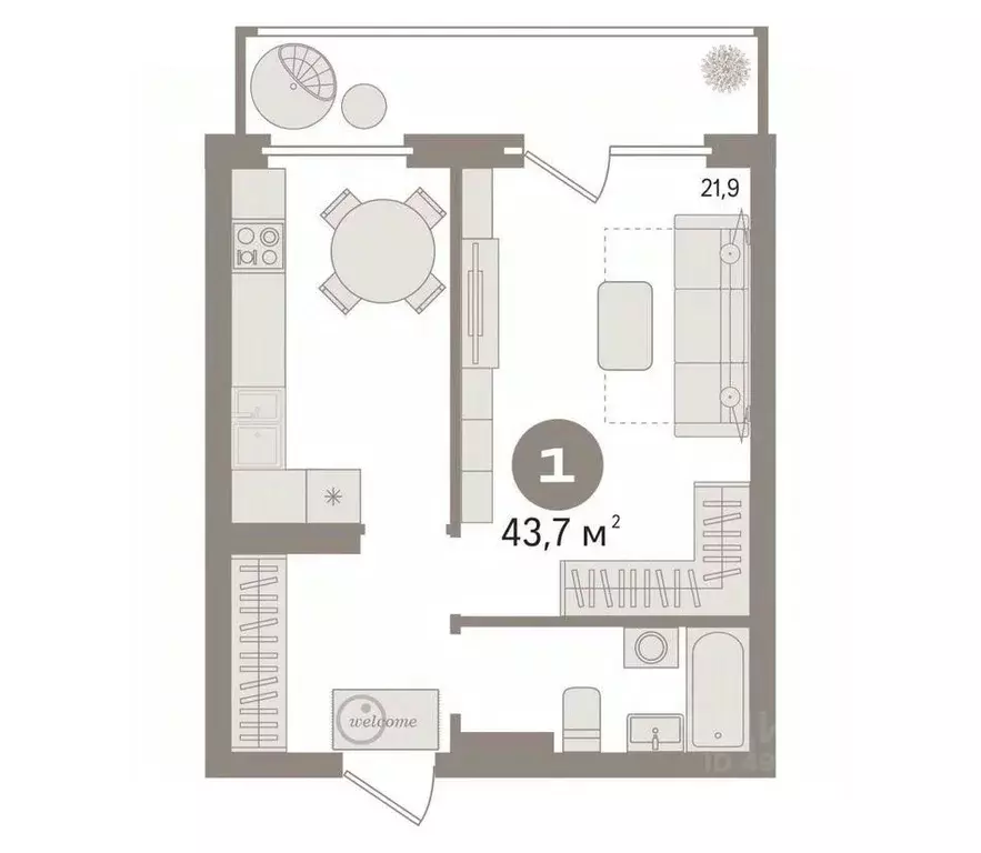 1-к кв. Тюменская область, Тюмень ул. Монтажников, 17к1 (43.7 м) - Фото 2
