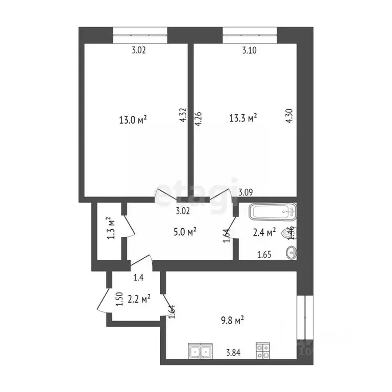 2-к кв. Башкортостан, Стерлитамак ул. Гоголя, 145Б (35.0 м) - Фото 2
