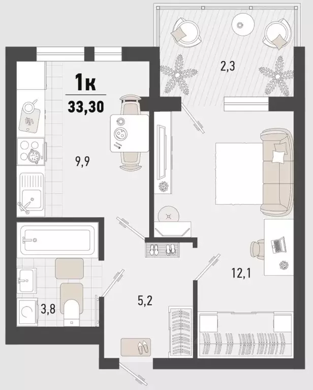 1-к кв. Краснодарский край, Новороссийск Барса жилой комплекс (32.2 м) - Фото 1