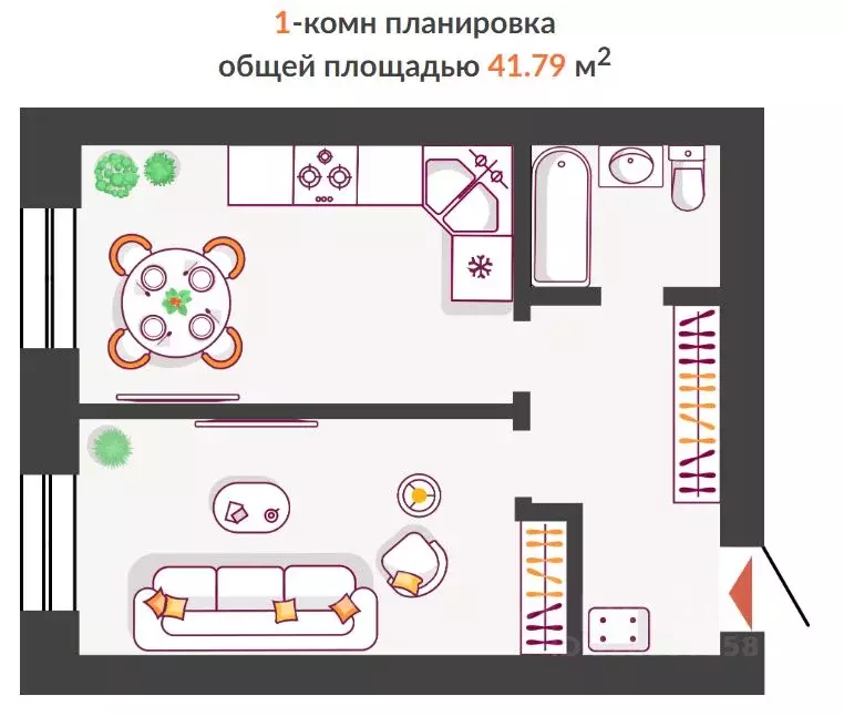 1-к кв. Самарская область, Тольятти Южный Бульвар жилой комплекс (41.8 ... - Фото 0