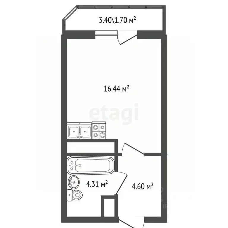 Студия Санкт-Петербург Будапештская ул., 102 (27.0 м) - Фото 1