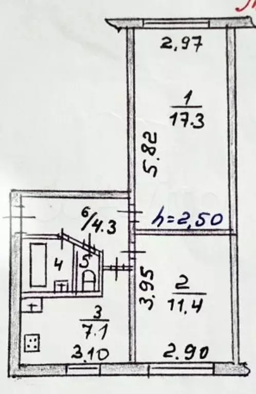 2-к. квартира, 42,7 м, 1/5 эт. - Фото 0
