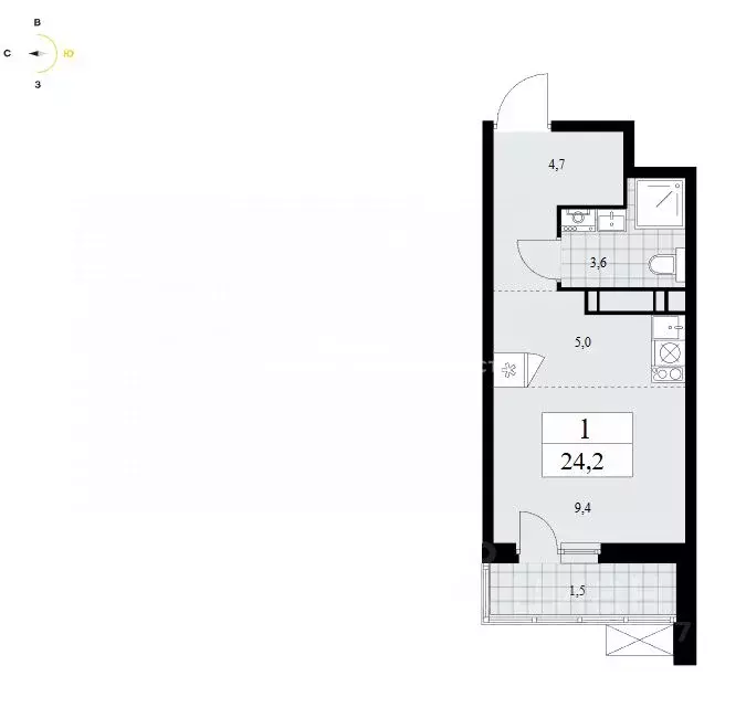 Студия Москва Скандинавия жилой комплекс, 37.2.2 (24.2 м) - Фото 0