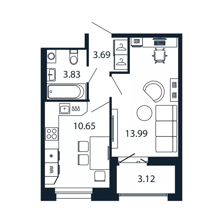 1-комнатная квартира: Новоселье, Центральная улица, 30к1 (32 м) - Фото 1