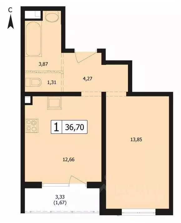 1-к кв. Краснодарский край, Краснодар ул. Автолюбителей, 1Длит4 (36.7 ... - Фото 1