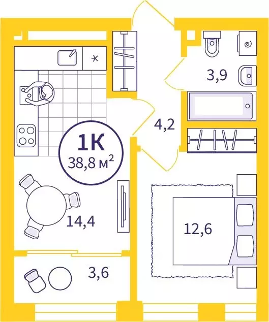 1-к кв. Свердловская область, Екатеринбург ул. Репина, 111 (37.0 м) - Фото 0