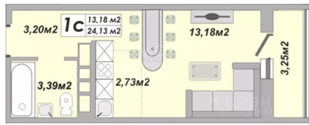 Студия Оренбургская область, Оренбург ул. Юркина, 5 (24.13 м) - Фото 2