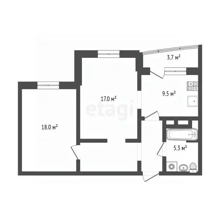 2-к кв. Тюменская область, Тюмень ул. Федюнинского, 58к1 (58.7 м) - Фото 1