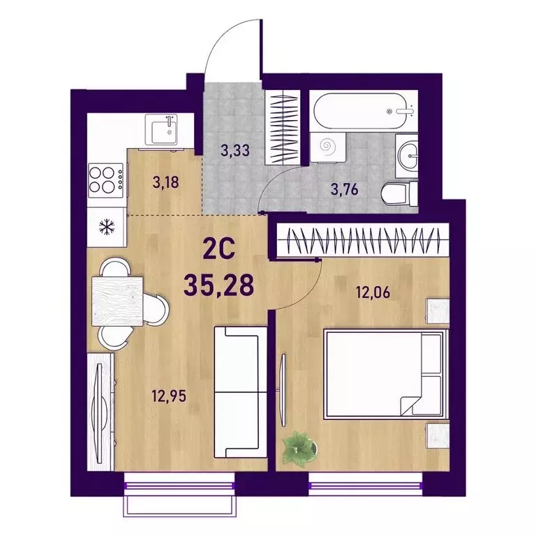 2-комнатная квартира: Новосибирск, Пермская улица, 12к2 (35.28 м) - Фото 0