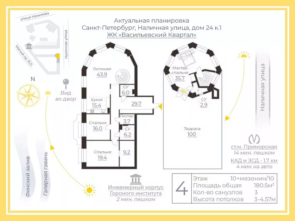 4-к кв. Санкт-Петербург Наличная ул., 24к1 (210.0 м) - Фото 1