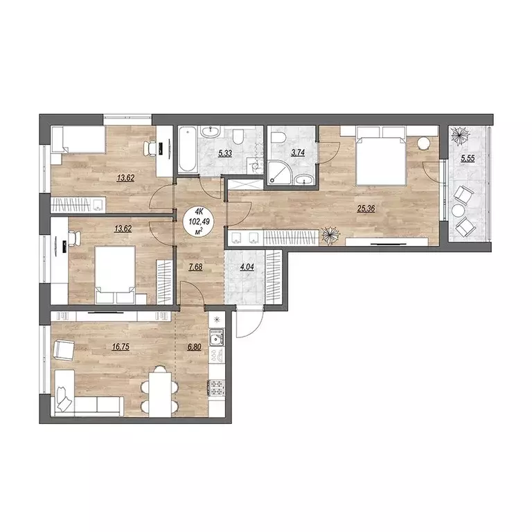 4-к квартира, 102.49 м - Фото 0