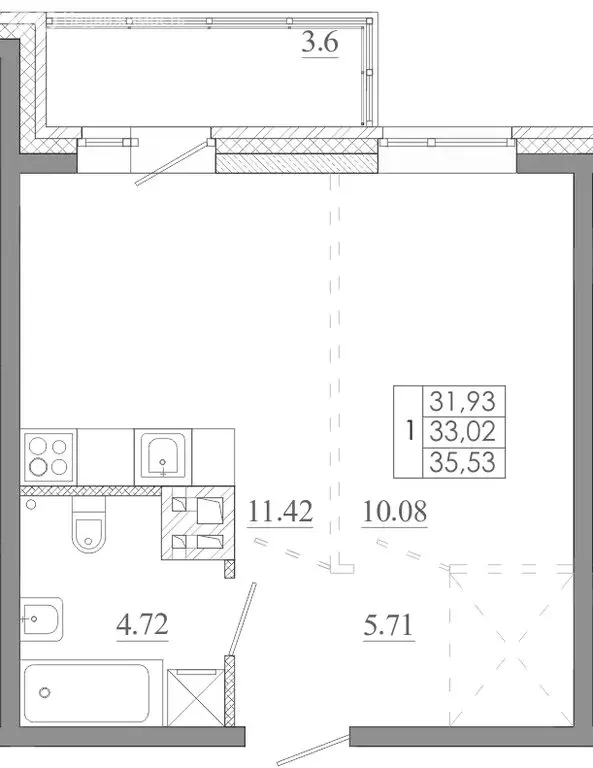 1-комнатная квартира: Иркутск, улица Баумана, 271/2 (35.53 м) - Фото 1