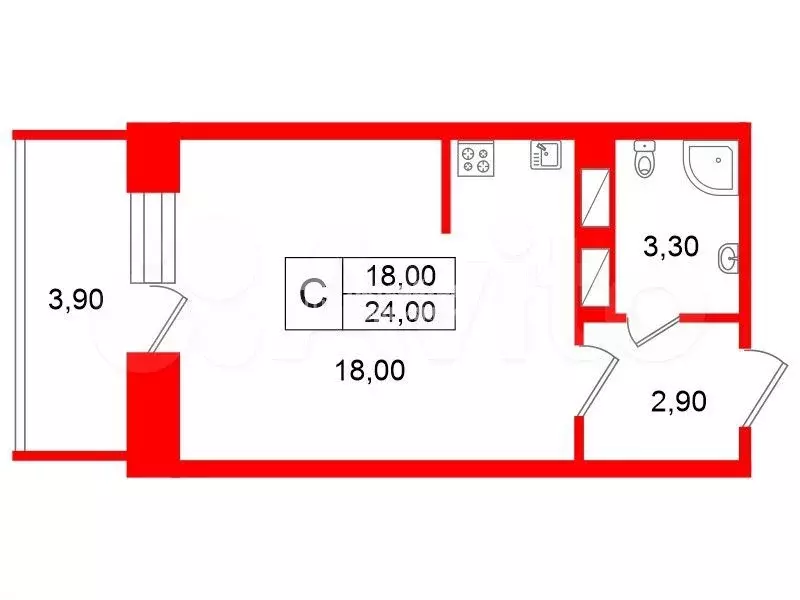 Квартира-студия, 24 м, 7/16 эт. - Фото 0