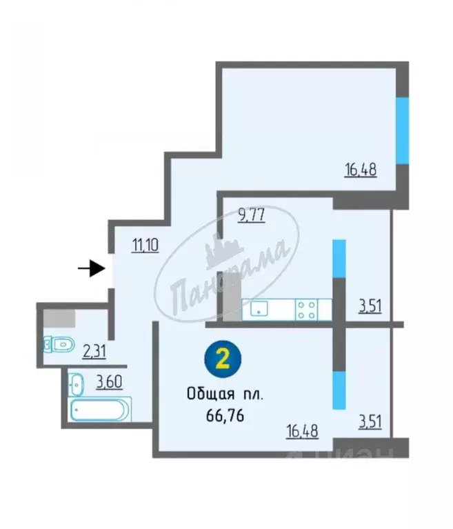 2-к кв. Калужская область, Калуга ул. Минская, 24 (66.76 м) - Фото 2