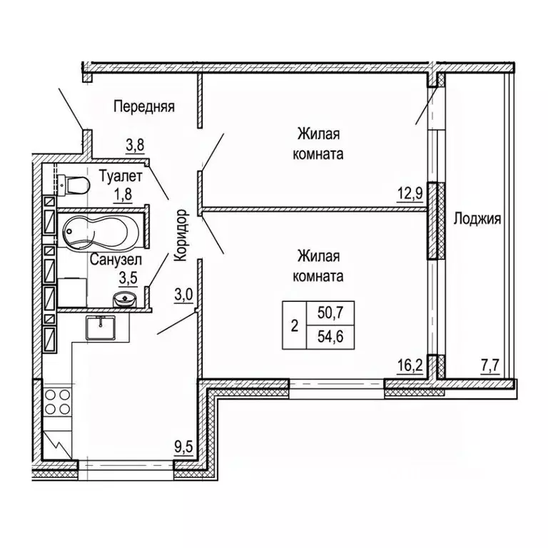 2-к кв. Приморский край, Владивосток На Черняховского жилой квартал,  ... - Фото 1