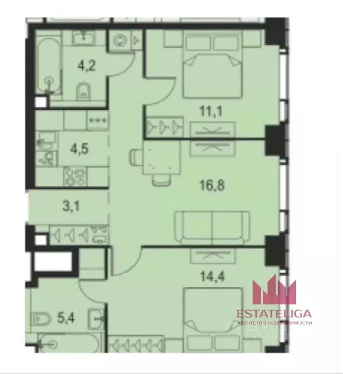 2-к кв. Москва Озерная ул., 1к1/2 (61.0 м) - Фото 1