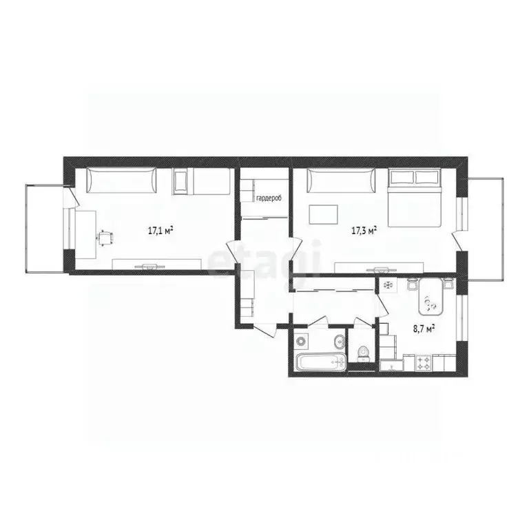 2-к кв. Белгородская область, Белгород Железнодорожная ул., 125 (58.1 ... - Фото 2