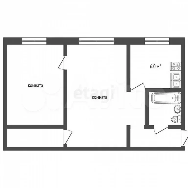 2-к. квартира, 40,8 м, 1/3 эт. - Фото 0
