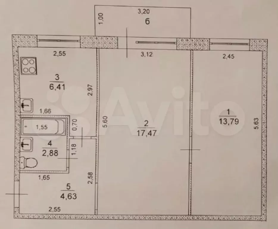 2-к. квартира, 46,1 м, 3/5 эт. - Фото 0
