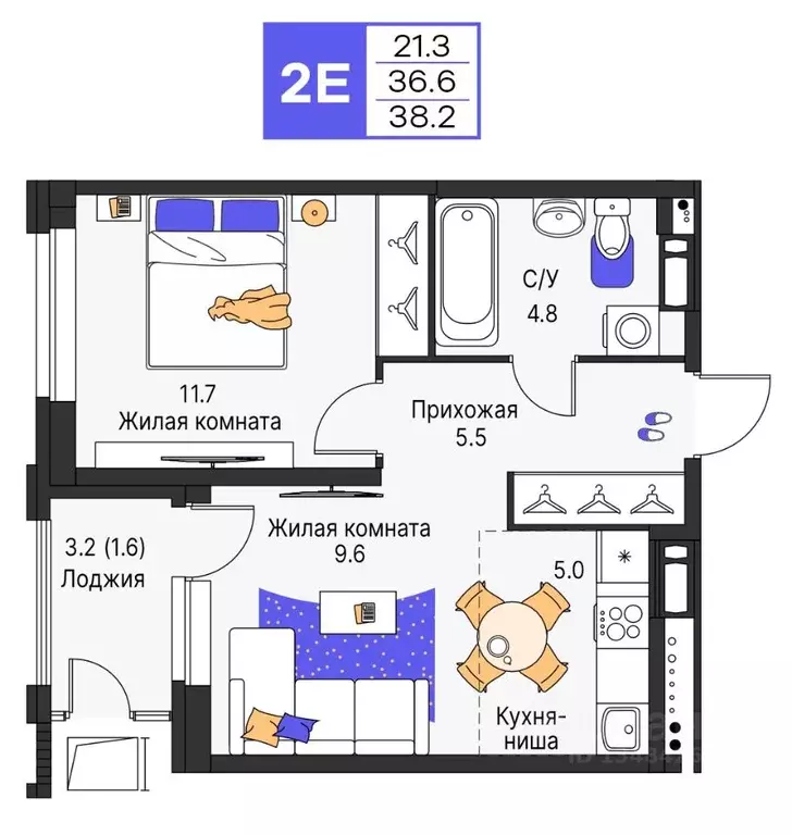 2-к кв. Пермский край, Пермь ул. Карла Модераха, 7 (38.2 м) - Фото 1