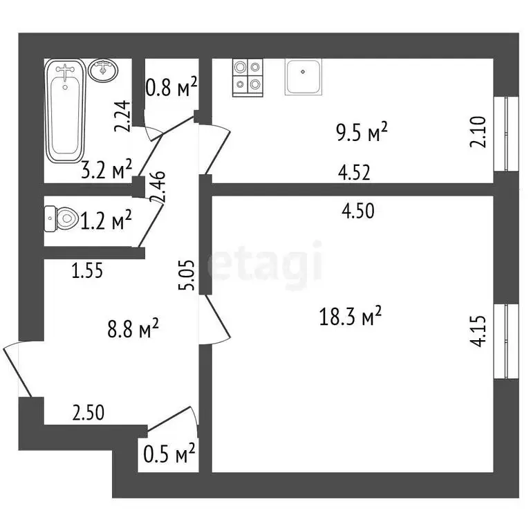 1-комнатная квартира: Ишим, улица Карла Маркса, 86 (42.3 м) - Фото 1