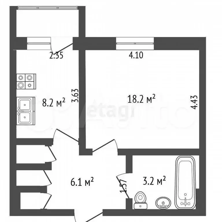 1-к. квартира, 38,8 м, 9/9 эт. - Фото 0