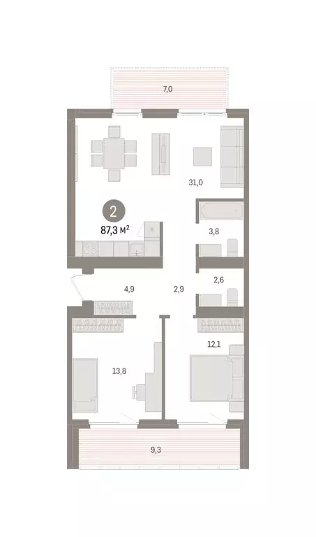 2-комнатная квартира: Новосибирский район, рабочий посёлок Краснообск, ... - Фото 2