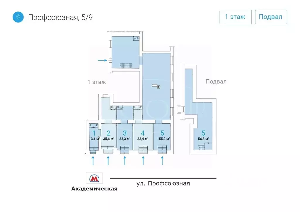 Торговая площадь в Москва Профсоюзная ул., 5/9 (13 м) - Фото 2