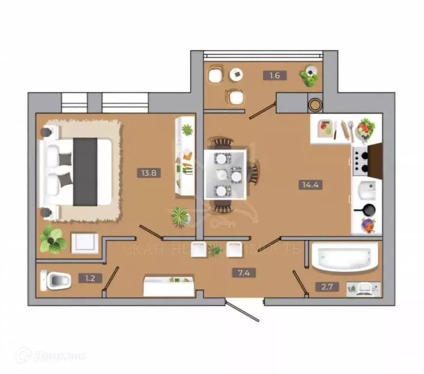 Продаётся 1-к квартира, 43 м - Фото 1