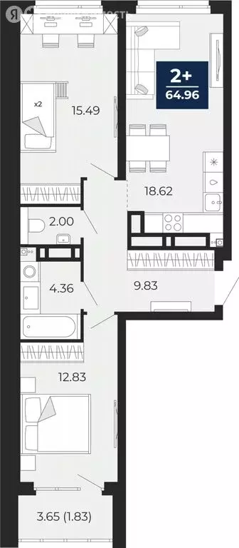 2-комнатная квартира: Тюмень, улица Фармана Салманова, 23 (63.13 м) - Фото 0