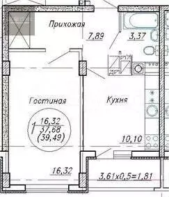 1-к. квартира, 41,3 м, 8/10 эт. - Фото 0