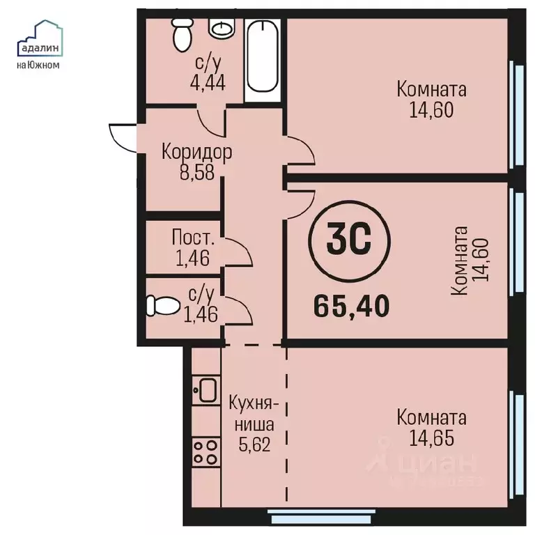 3-к кв. Алтайский край, Барнаул городской округ, Южный рп  (65.4 м) - Фото 0