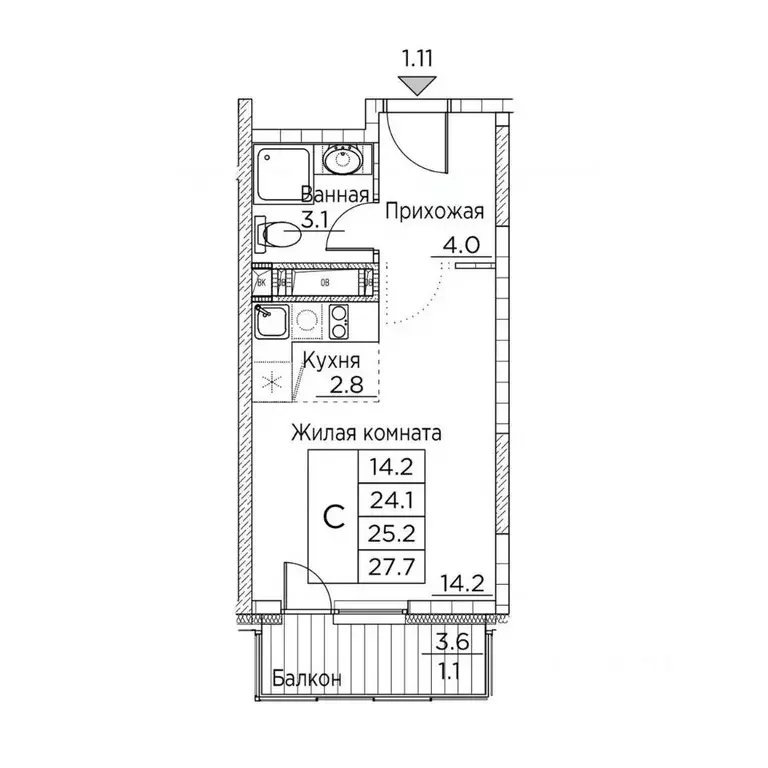 1-к кв. Приморский край, Владивосток ул. Расула Гамзатова, 7к3 (27.7 ... - Фото 1