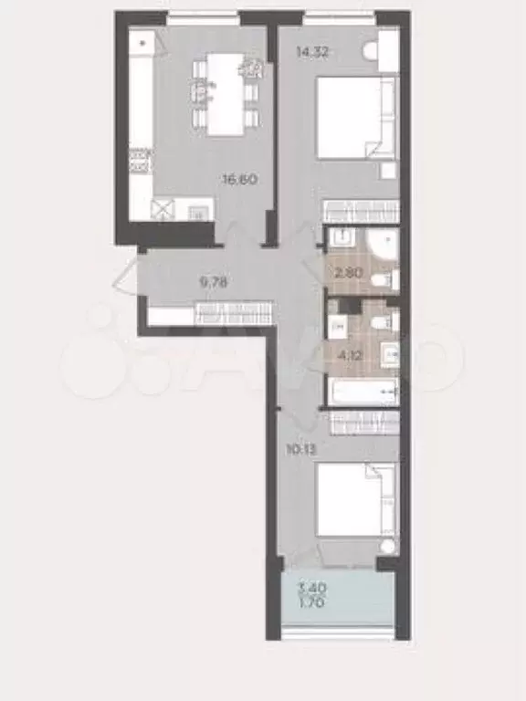2-к. квартира, 59,5 м, 1/9 эт. - Фото 1