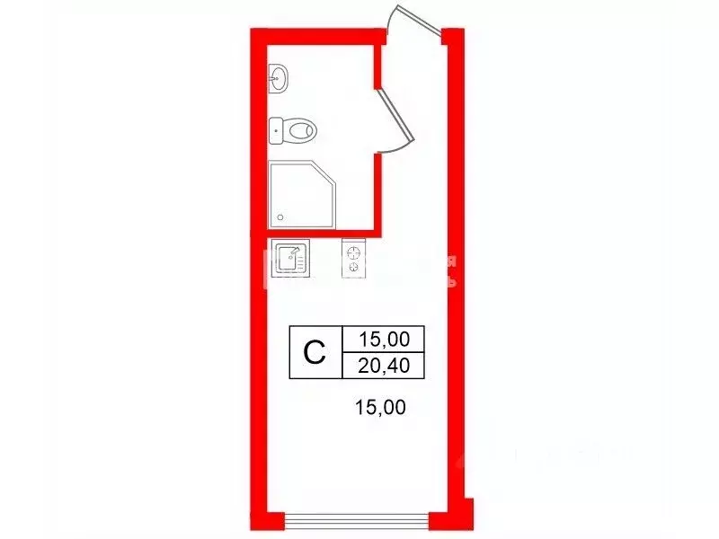 Студия Санкт-Петербург Песочная наб., 42к2 (20.4 м) - Фото 2