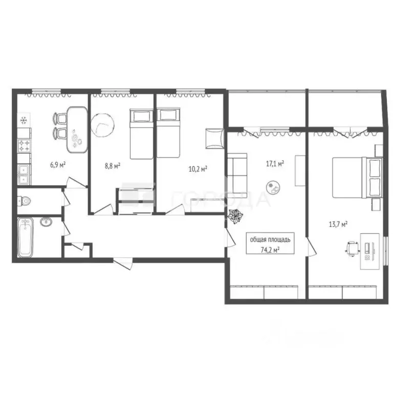 4-к кв. Новосибирская область, Новосибирск ул. Петухова, 132 (74.2 м) - Фото 2