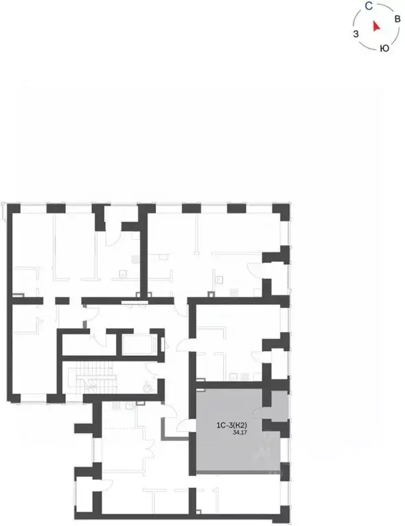 Студия Татарстан, Нижнекамск 15-й мкр, Калина жилой комплекс (34.17 м) - Фото 2