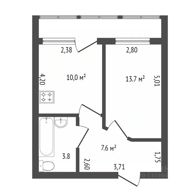 1-к кв. Амурская область, Благовещенск Тополиная ул., 51/1 (37.0 м) - Фото 1