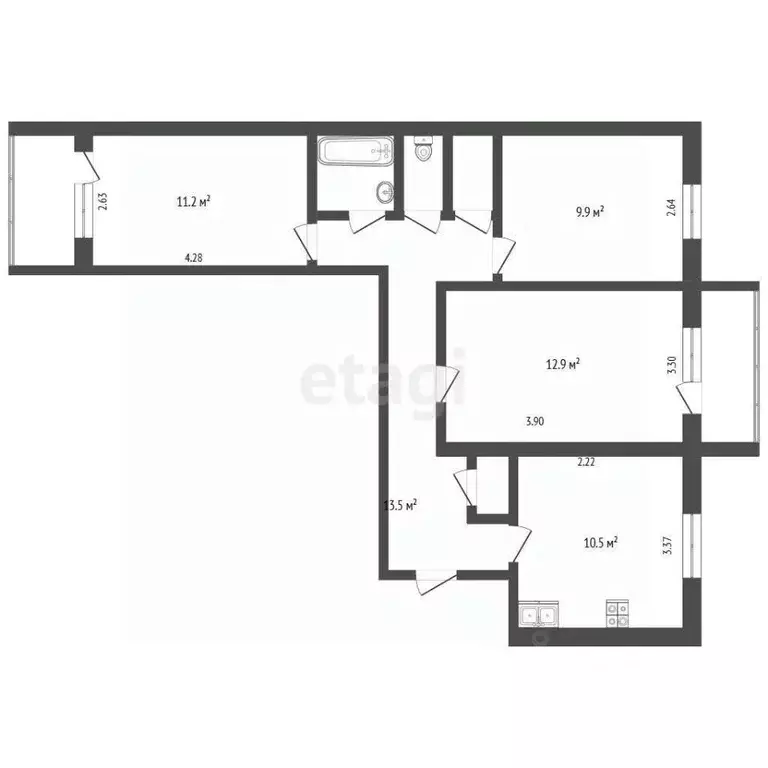 3-к кв. Вологодская область, пос. Майский 9 (63.4 м) - Фото 1