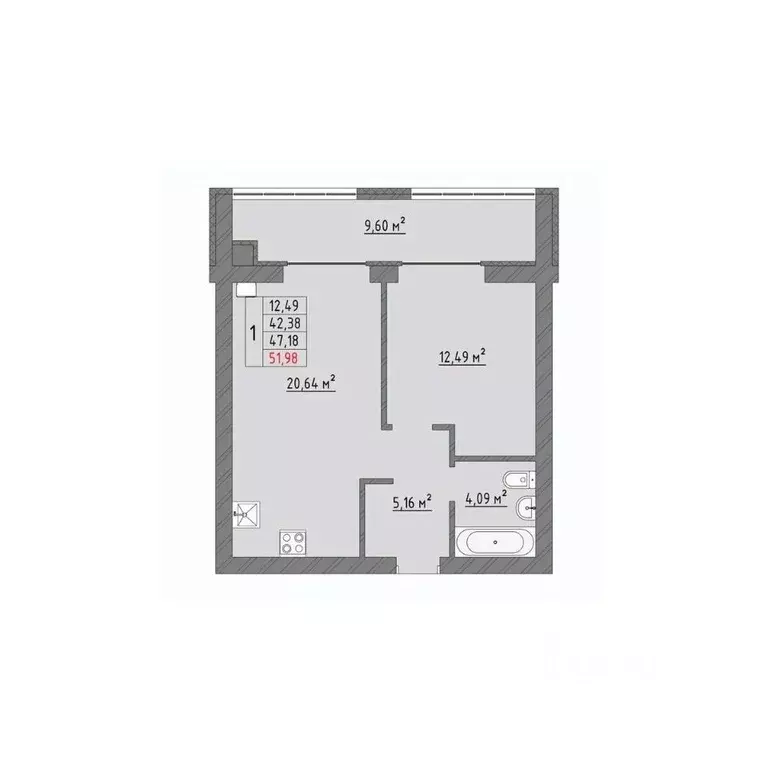 1-к кв. Ивановская область, Иваново Кооперативная ул., 3 (51.98 м) - Фото 1