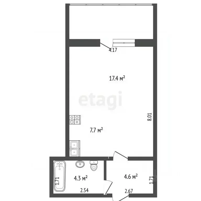 Студия Алтайский край, Барнаул Власихинская ул., 109 (36.9 м) - Фото 2