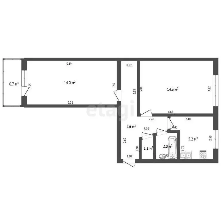 2-комнатная квартира: Стерлитамак, проспект Октября, 13 (44.2 м) - Фото 1