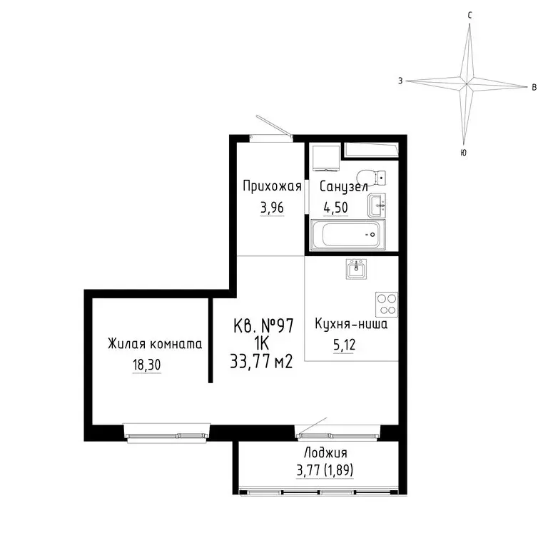 1-комнатная квартира: Новый, ЖК ДНС Сити (33.77 м) - Фото 0