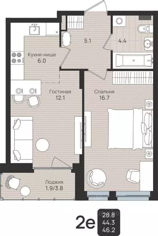 2-к кв. Пермский край, Пермь ул. Космонавта Беляева, 210 (46.2 м) - Фото 1