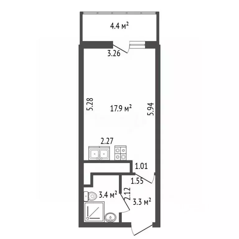 Студия Санкт-Петербург Комендантский просп., 66к3 (24.6 м) - Фото 2