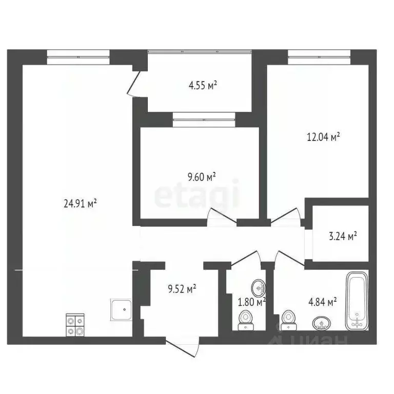 2-к кв. Тюменская область, Тюмень ул. Краснооктябрьская, 6 (65.77 м) - Фото 1