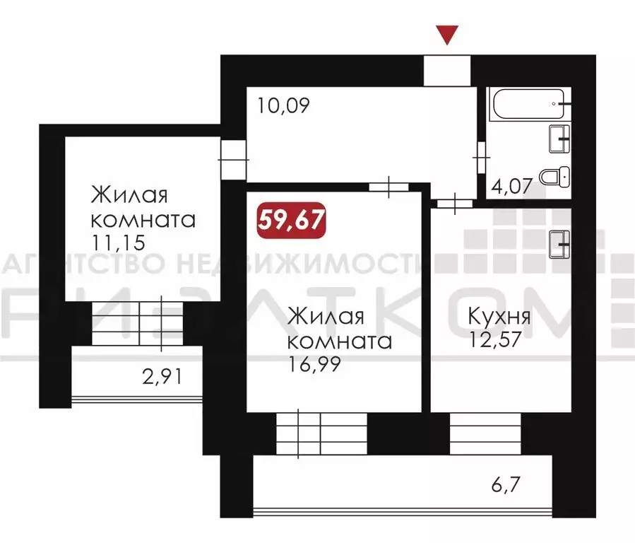 2-комнатная квартира: Благовещенск, Заводская улица, 4 (60 м) - Фото 0