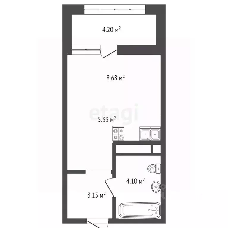 Студия Тюменская область, Тюмень ул. Тимофея Кармацкого, 17 (23.36 м) - Фото 1