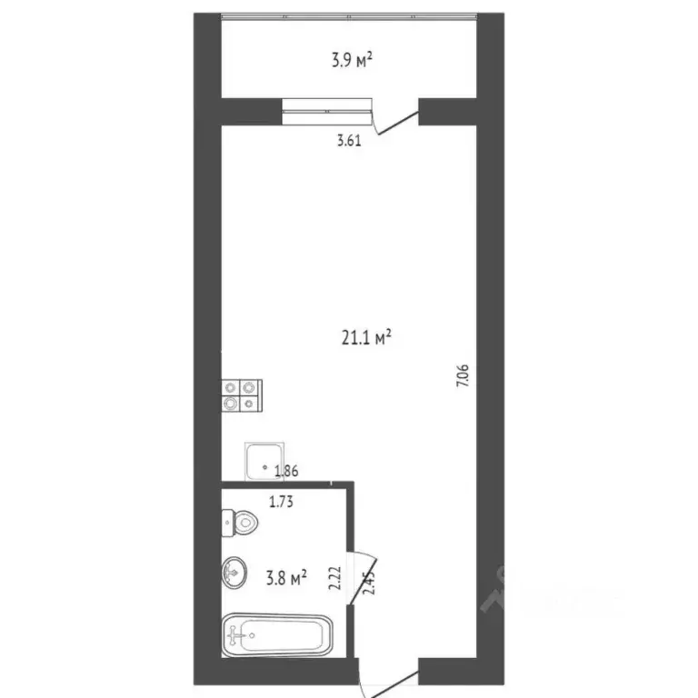 Студия Тюменская область, Тюмень Интернациональная ул., 199к1 (33.6 м) - Фото 2